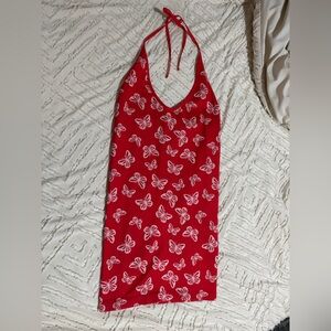 Red Butterfly Halter Dress NEVER WORN